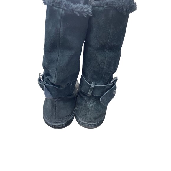Crocs Faux Leather Fur Lined  Womans Black Mid Calf Winter boots Sz 8 SKU 9568 - Picture 12 of 16